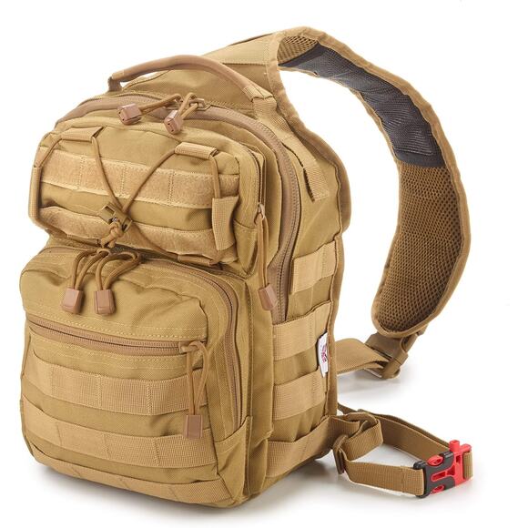 New Tan Small Tactical Shoulder Sling Pack Outdoor Hiking Bag - Picture 3 of 10